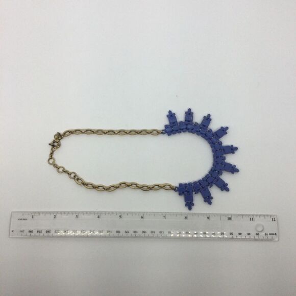 J. Crew Goldtone Blue Painted Enamel Necklace 16" - Picture 6 of 6